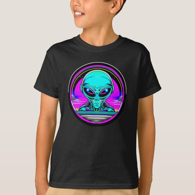 Extra Terrestrial Alien Flying a UFO T-Shirt (Front)