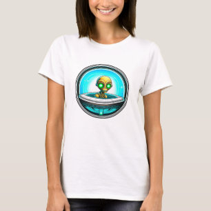 Extra Terrestrial Alien Flying a UFO T-Shirt