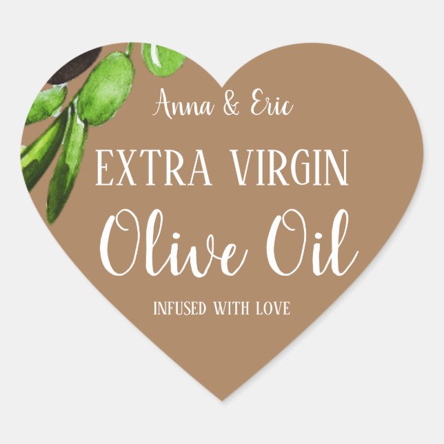 Extra Virgin Olive Oil Elegant Modern Wedding Heart Sticker (Front)