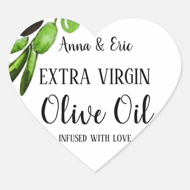Extra Virgin Olive Oil Elegant Modern Wedding Heart Sticker (Front)