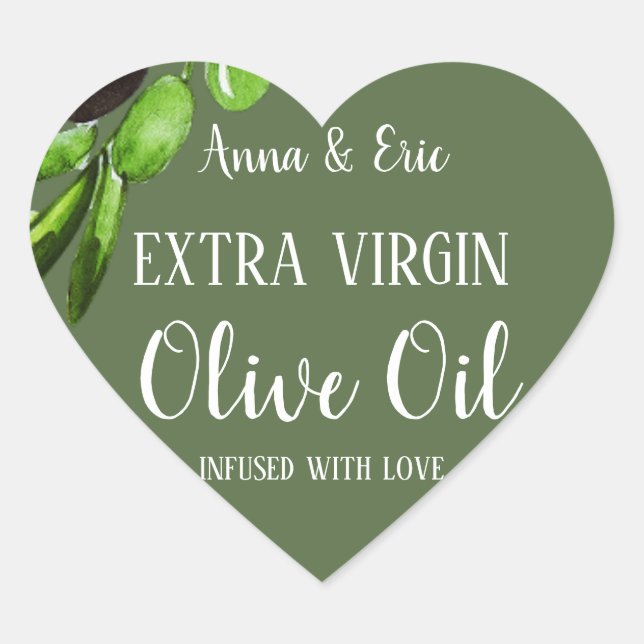 Extra Virgin Olive Oil Elegant Modern Wedding Heart Sticker (Front)