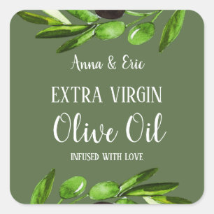 Extra Virgin Olive Oil Elegant Modern Wedding Square Sticker