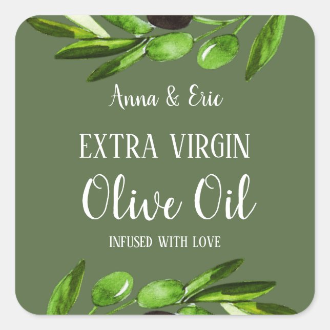 Extra Virgin Olive Oil Elegant Modern Wedding Square Sticker (Front)