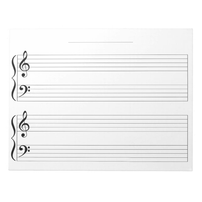 Extra Wide Rule Grand Staff Kids Piano Music Paper Notepad (Front)