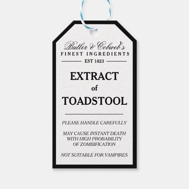 Extract of Toadstool Halloween apothecary tag (Front)