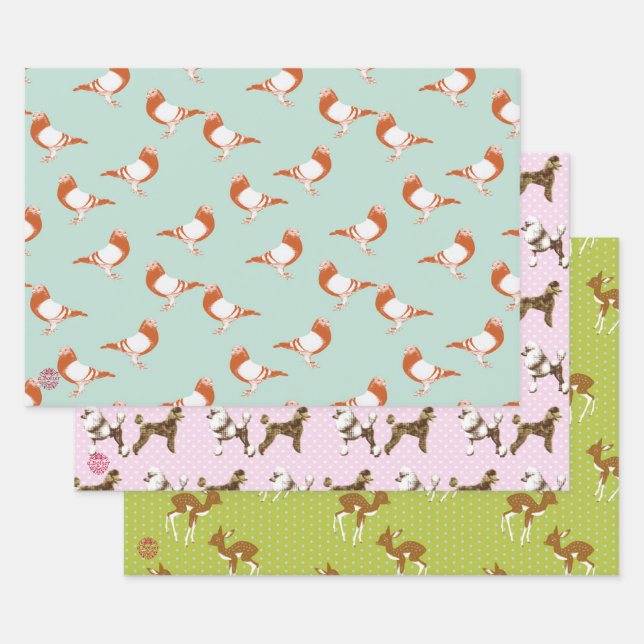 extractive pigeon decor, bambi and pudeling patter wrapping paper sheet (Set)