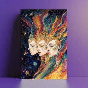 Extragalactic Space Girls Rainbow Light Beings Art Postcard