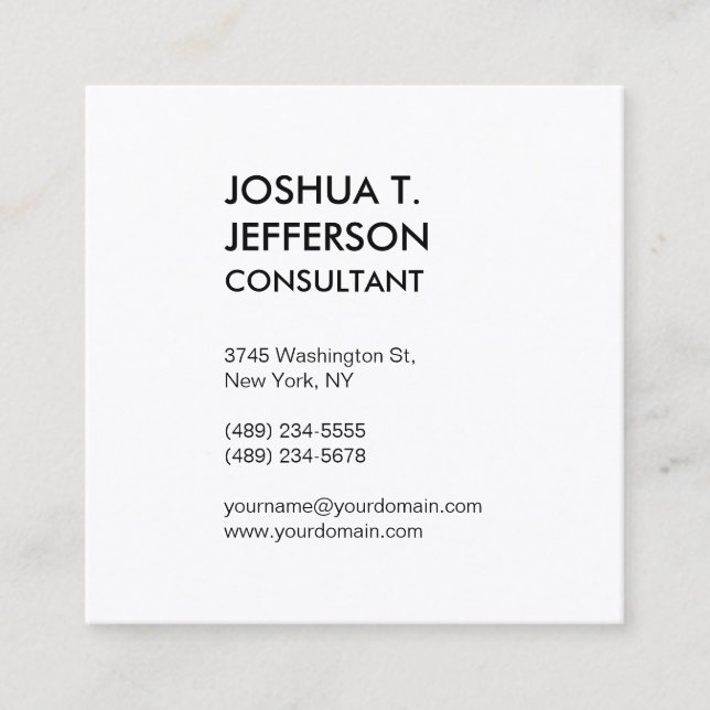 Extraordinary Size Black White Modern Stylish Square Business Card (Front)