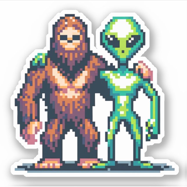 Extraterrestrial Alien Being and Bigfoot Pixel Art (Front)