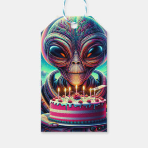Extraterrestrial Alien Being eating Birthday Cake Gift Tags