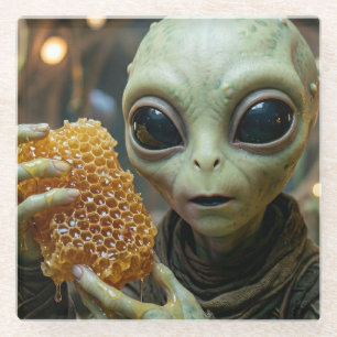 Extraterrestrial Alien Being with Honeycomb Glass Coaster