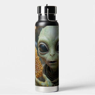Extraterrestrial Alien Being with Honeycomb Water Bottle