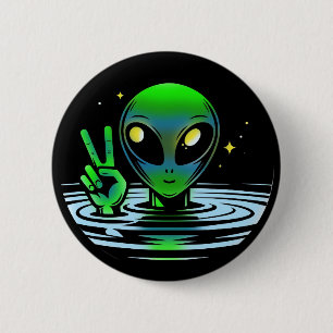 Extraterrestrial Alien giving Peace Sign 6 Cm Round Badge