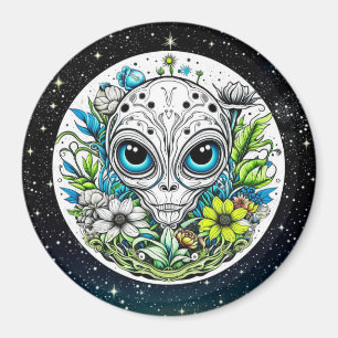 Extraterrestrial Alien in Flowers Starry Night Magnet