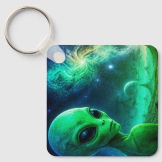 Extraterrestrial Alien Looking Over His Shoulder Key Ring