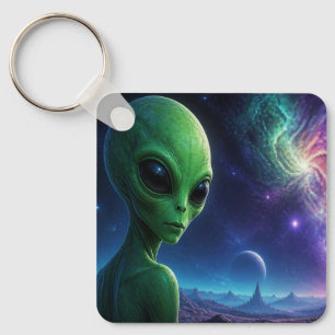 Extraterrestrial Alien Looking Over Their Shoulder Key Ring