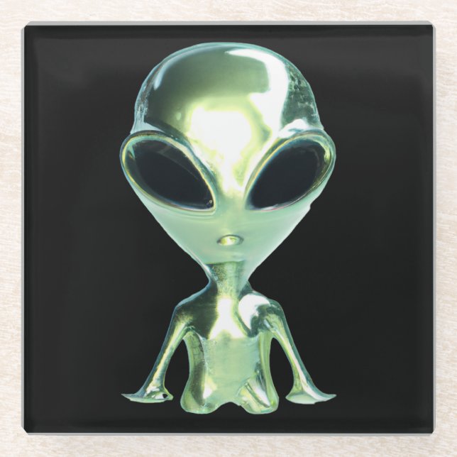 Extraterrestrial Alien Metallic Glass Coaster (Front)