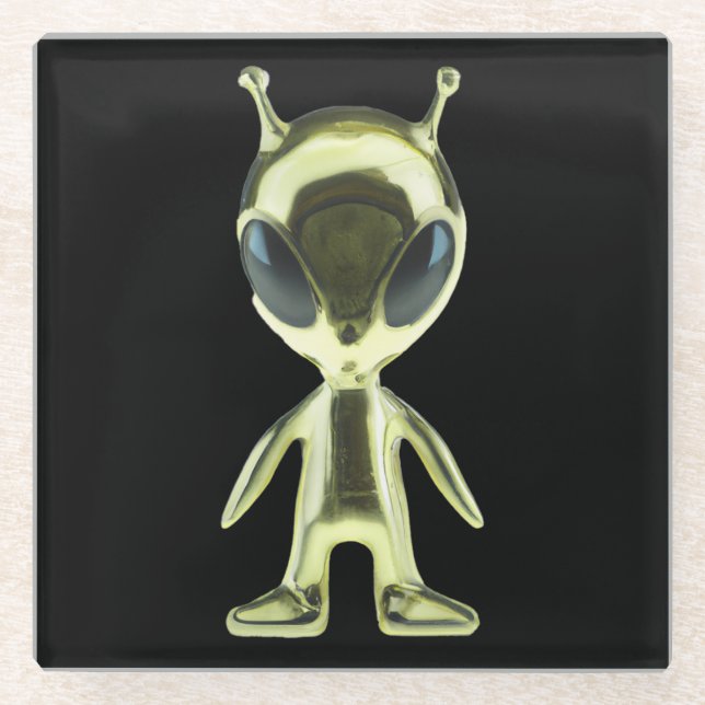 Extraterrestrial Alien Metallic Glass Coaster (Front)