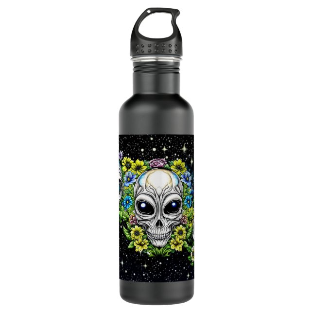 Extraterrestrial Alien Skulls and Flowers  710 Ml Water Bottle (Front)