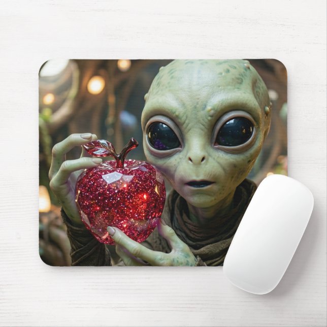 Extraterrestrial Alien with a Crystalline Apple  Mouse Mat (With Mouse)
