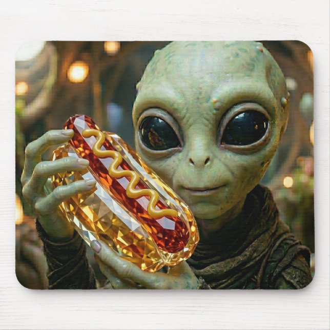 Extraterrestrial Alien with Crystalline Hotdog  Mouse Mat (Front)