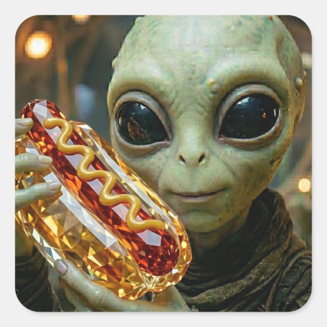 Extraterrestrial Alien with Crystalline Hotdog  Square Sticker (Front)