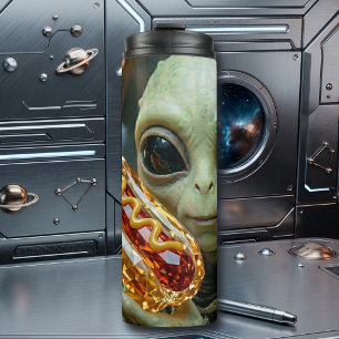 Extraterrestrial Alien with Crystalline Hotdog Thermal Tumbler