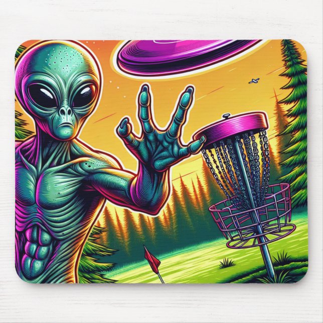 Extraterrestrial and Flying Disc Golf Saucer Mouse Mat (Front)