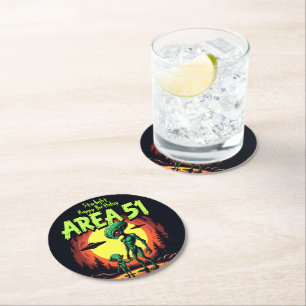 Extraterrestrial Beings Appear Near Area 51 Round Paper Coaster
