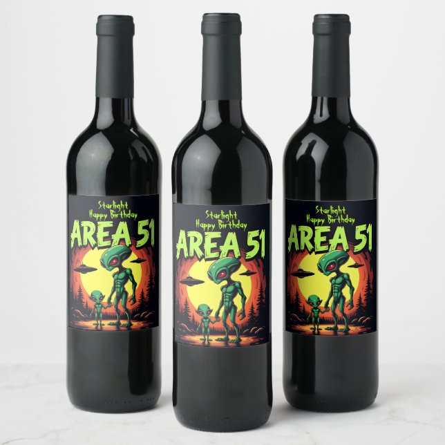 Extraterrestrial Beings Appear Near Area 51 Wine Label (Bottles)