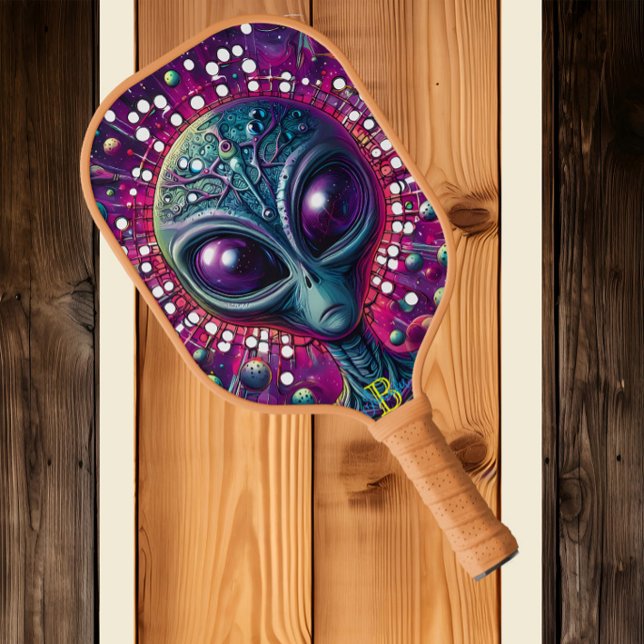 Extraterrestrial Encounter: Alien Head Surrounded  Pickleball Paddle (Creator Uploaded)