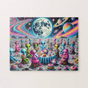 Extraterrestrial Tea Party Whimsical Galaxy Jigsaw Puzzle