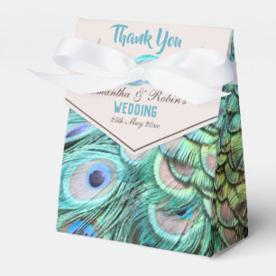 Extravagant Aqua Peacock Feathers Wedding Favour Box
