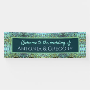 Extravagant Aqua Vibrant Peacock Feathers Wedding Banner