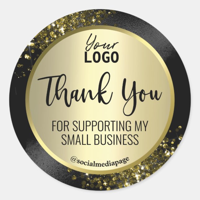 Extravagant Black And Gold Thank You Logo Classic Round Sticker (Front)