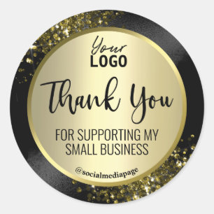 Extravagant Black And Gold Thank You Logo Classic Round Sticker