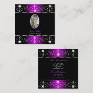 Extravagant Black Purple Ornate Ornaments Photo Square Business Card