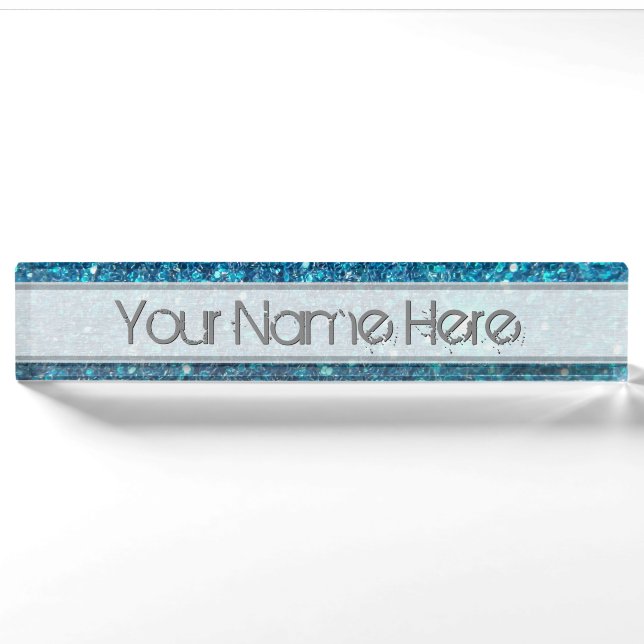 Extravagant Blue Glitter Shine Nameplate (Front)