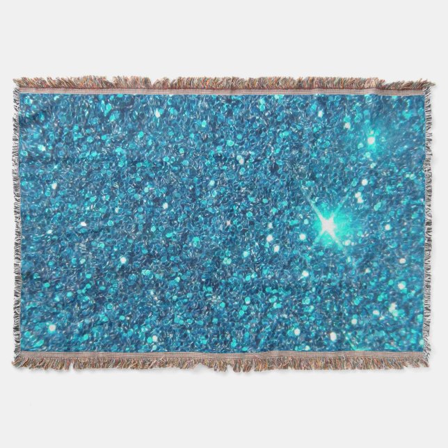 Extravagant Blue Glitter Shine Throw Blanket (Front)
