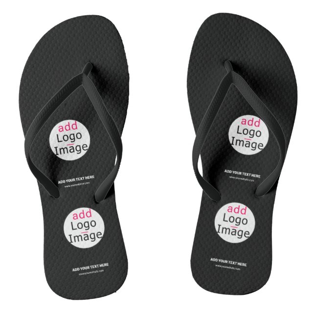 Extravagant Business Chic Customisable Logo Black  Flip Flops (Footbed)