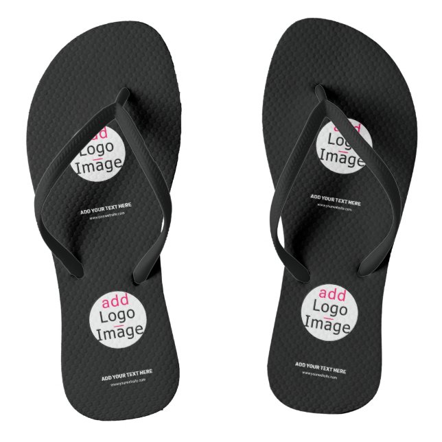 Extravagant Business Chic Customisable Logo Black Flip Flops (Footbed)