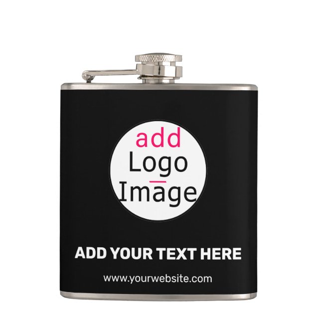 Extravagant Business Chic Customisable Logo Black  Hip Flask (Front)