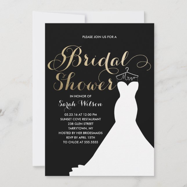 Extravagant Dress Gold Custom Colour| Bridal Showe Invitation (Front)