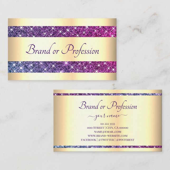 Extravagant Gold Effect Purple Glitter Sparkle Business Card (Front/Back)