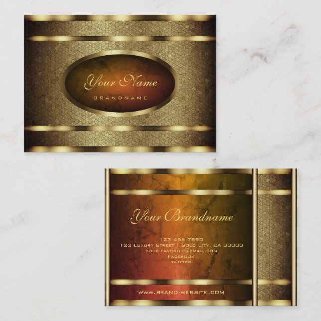 Extravagant Golden Snake Pattern Dark Red Marble Business Card (Front/Back)