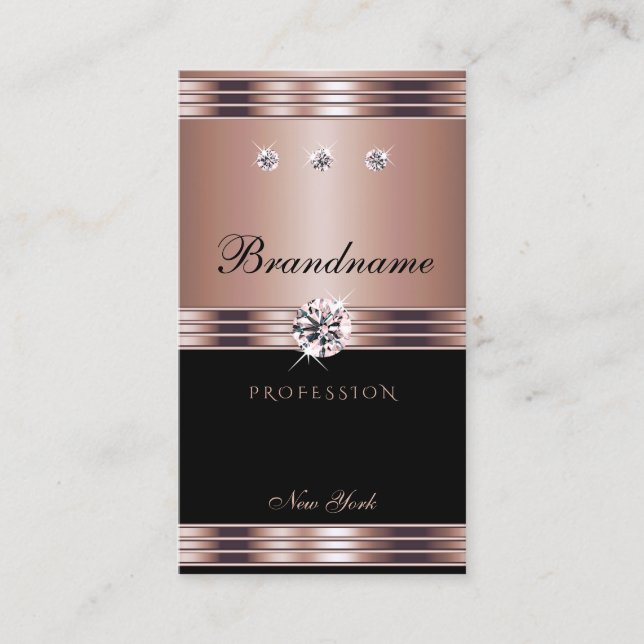 Extravagant Rose Gold Black Dazzling Rhinestones  Business Card (Front)