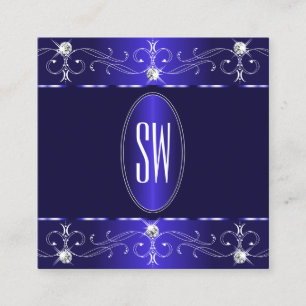 Extravagant Royal Blue Ornate Ornaments Monogram Square Business Card