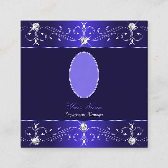 Extravagant Royal Blue Ornate Ornaments with Photo Square Business Card (Front)