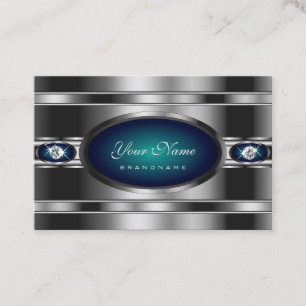 Extravagant Silver and Blue with Faux Rhinestones Business Card