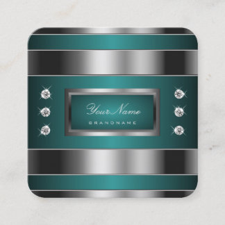 Extravagant Silver and Teal with Faux Rhinestones Square Business Card